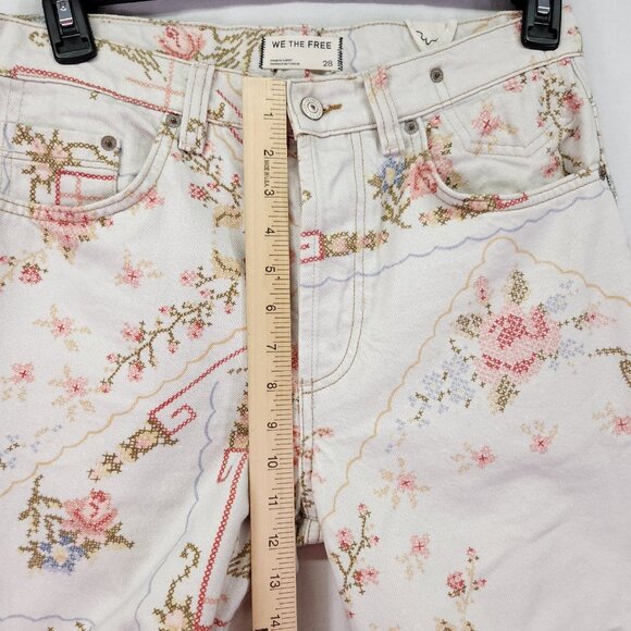 Free People Eden Printed High Slouchy Flare Jean Size 28 Floral Boho Button Fly - Picture 6 of 16
